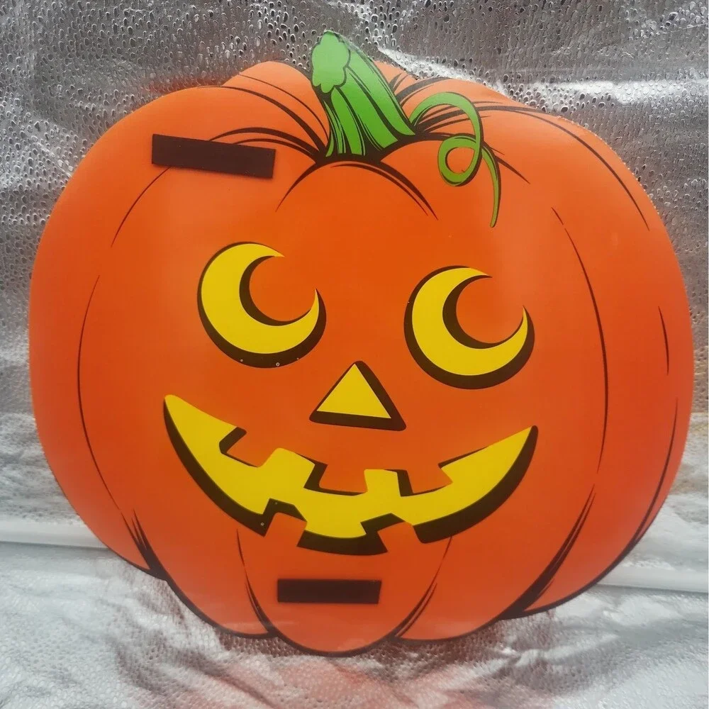 Die Cut Pumpkin Amscan & Witch Cartoon With Spider Halloween 80s VTG Decoration